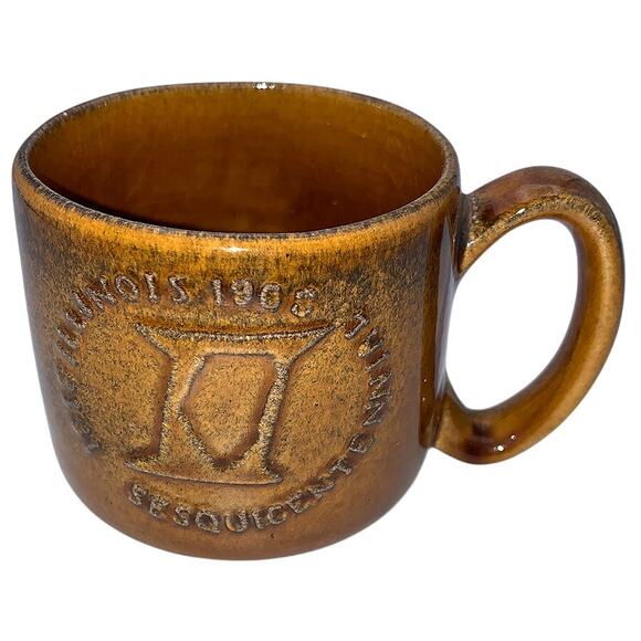 Vintage 1960s Drip Glaze Mug Illinois Sesquicentennial 1818–1968 Brown Mug - Picture 2 of 9